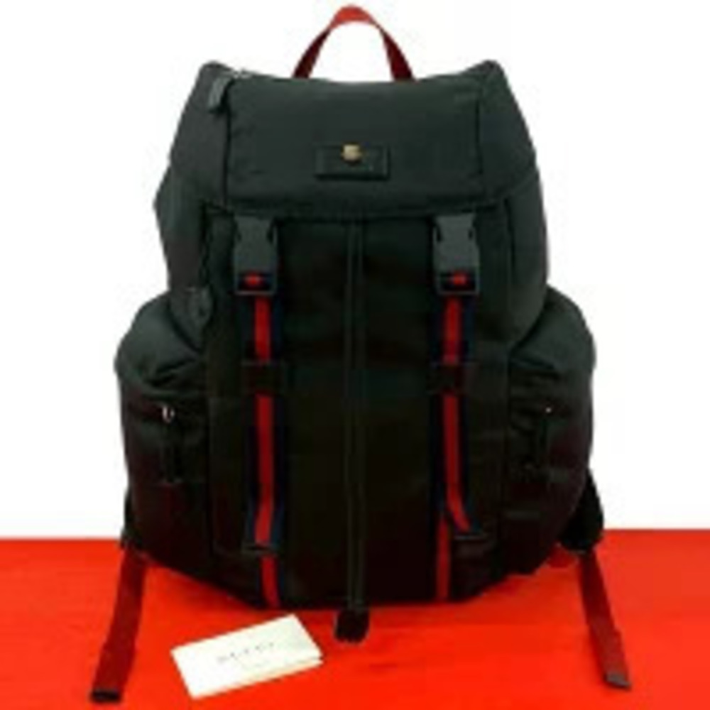 Gucci Tiger Head Webbing Leather Techno Canvas Backpack Black
